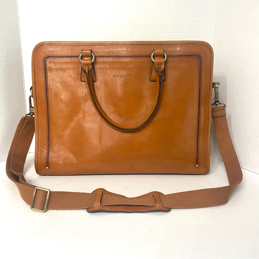Banuce Full Grains Italian Leather Laptop Business Travel Messenger Bag - Brown